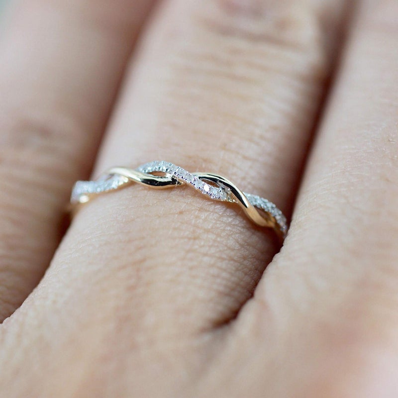 Metmejiao Metemjiao 14K Rose Gold Stack Twisted Ring Twist Ring Stackable Diamond Rings Wedding Party Women Fashion Jewelry for Women Size 8 - Image 2
